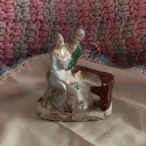 Porcelain Couple Figurine in White with Green and Brown Accents